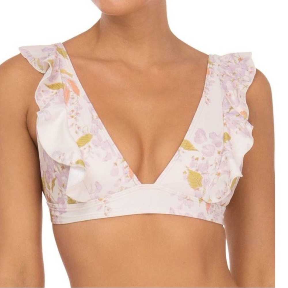Peony Wisteria Ruffled Bikini Top Cream and Purple Size 6